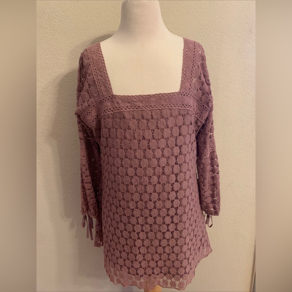 Solitaire Women M Crochet Open
Knit Pullover Shirt Boho Floral Mini
Dress Ivory